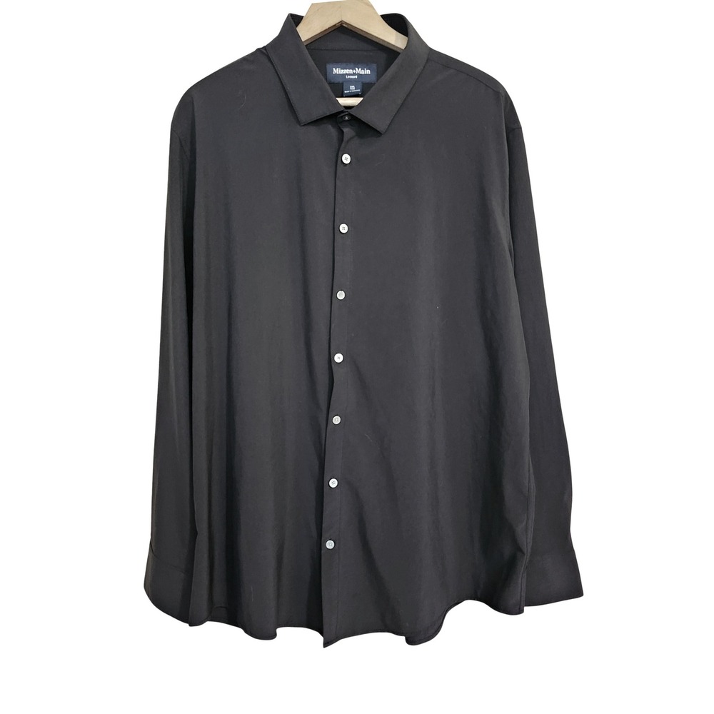Mizzen+Main Leeward Dress Shirt Mens XXL Black Trim Fit Performance Long Sleeve